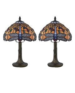 Set of 2 Chaplin - Orange Tiffany Dragonfly 39cm Table Lamps