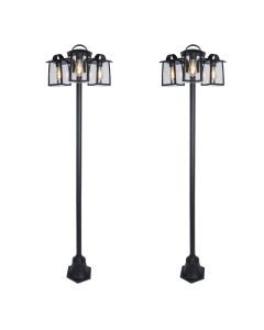 Set of 2 Kelsey - Black Clear Glass 3 Light IP44 Outdoor Lamp Posts