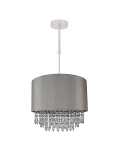 Large 350mm Silver Adjustable Flush Shade with Silver Inner and Clear Droplets