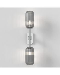 Astro Lighting - Tacoma Twin 1429002 & 5036010 - IP44 Polished Chrome Wall Light with Smoked Ribbed Reed Glass Shades
