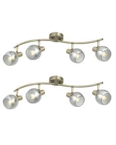 Set of 2 Naomi - Antique Brass with Smoked Glass 4 Light Ceiling Spotlights