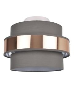 2 Tier Grey Fabric & Brushed Copper Plated Banded Ceiling Flush Shade