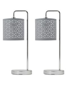 Set of 2 Chrome Arched Table Lamps with Grey Laser Cut Shades