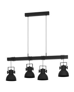 Eglo Lighting - Shirebrook - 43726 - Black Wood 4 Light Bar Ceiling Pendant Light