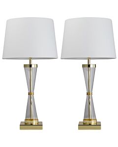 Set of 2 Gold Touch Lamps with White Cotton Shades