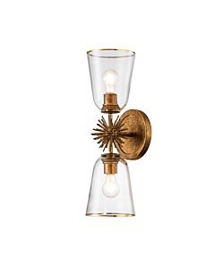Elstead Lighting - Staring - STARING-2WB-DG-CLEAR - Distressed Gold Clear Glass 2 Light Wall Light