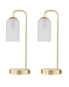Set of 2 Victoria - Satin Brass Touch Lamps with Frosted Glass Shades