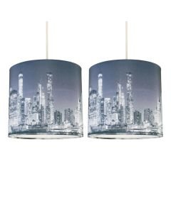 Set of 2 Digital Print New York Skyline 20cm Light Shades