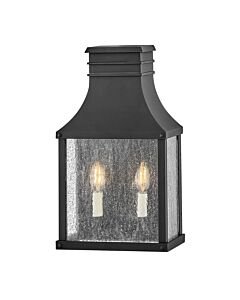 Hinkley Lighting - Beacon Hill - HK-BEACON-HILL7-MB - Black Clear Seeded Glass 2 Light IP44 Outdoor Half Lantern Wall Light
