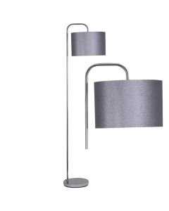Chrome Arched Floor Lamp with Grey Glitter Shade