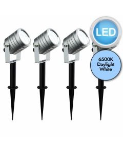 Set of 4 Silver Aluminium LED Spot Spike Lights with Inline Drivers