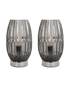 Set of 2 Facet - Chrome with Smoke Faceted Glass Table Lamps