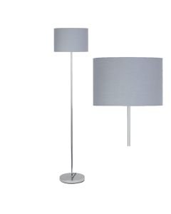 Chrome Stick Floor Lamp with Grey Cotton Shade
