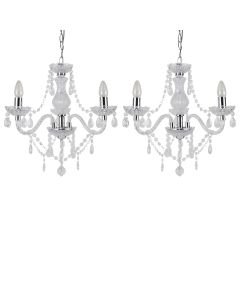 Set of 2 Clear and Chrome Marie Therese Style 3 x 40W Chandelier