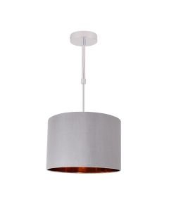 Grey Faux Silk 30cm Drum Light Ceiling Adjustable Flush Shade with Copper Inner