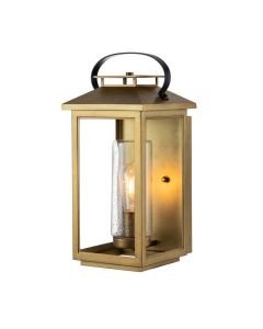 Quintiesse - Atwater - QN-ATWATER-M-PDB - Distressed Brass Clear Seeded Glass IP44 Outdoor Half Lantern Wall Light