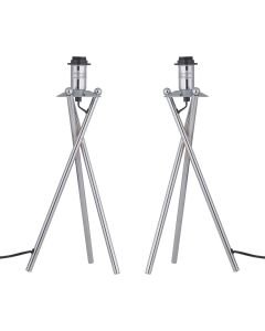 Set of 2 Chrome Tripod Table Lamps Base Only