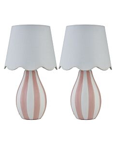 Set of 2 Connie - Pink and White Stripe Ceramic Table Lamps