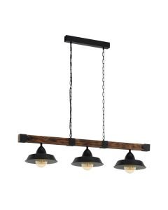 Eglo Lighting - Oldbury - 49685 - Black Rustic Wood 3 Light Bar Ceiling Pendant Light