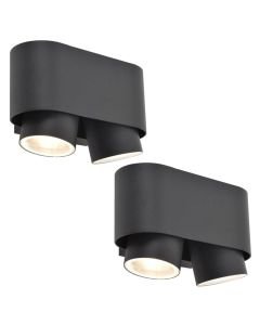 Set of 2 Cypres - Dark Grey Clear Glass 2 Light IP44 Outdoor Wall Washer Lights