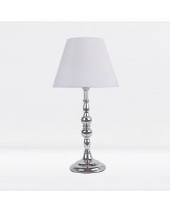 Chrome Plated Bedside Table Light with Candle Column White Fabric Shade