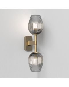 Astro Lighting - Tacoma Twin 1429008 & 5036008 - IP44 Antique Brass Wall Light with Smoked Ribbed Tulip Glass Shades