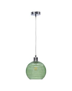 Betchley - Green Ribbed Glass Globe with Chrome Pendant Fitting