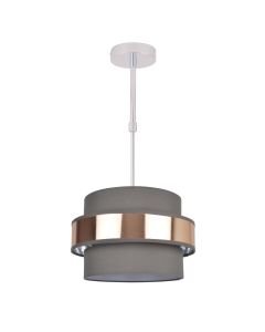 2 Tier Grey Fabric & Brushed Copper Plated Banded Ceiling Adjustable Flush Shade