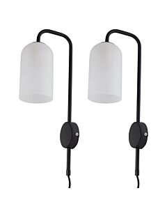 Set of 2 Victoria - Black Plug in Wall Lights Frosted Glass Shades