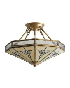 Interiors 1900 - Gladstone - SN03P46 - Antique Brass Tiffany Glass 4 Light Flush Ceiling Light