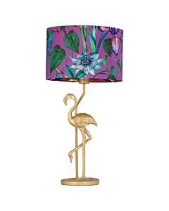 Flamingo - Gold Table Lamp with Tropical Printed Shade