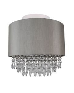 Large 350mm Silver Flush Shade with Silver Inner and Clear Droplets