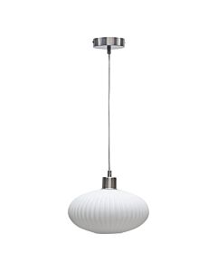Baton - White Ribbed Oval Glass with Satin Nickel Pendant Fitting