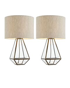 Set of 2 Amsterdam - Antique Brass 40cm Table Lamps with Linen Shades