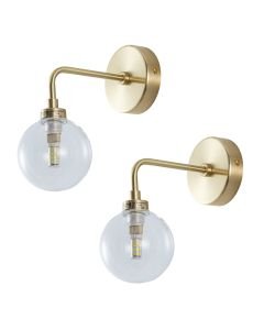 Set of 2 Toner - Satin Brass with Clear Glass Globe Wall Lights