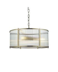 Endon Lighting - Ridgeton - 106282 - Antique Brass Clear Ribbed Glass 3 Light Ceiling Pendant Light