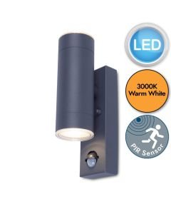 Lutec - Grange - 5510807424 - LED Black Clear 2 Light IP44 Outdoor Sensor Wall Light