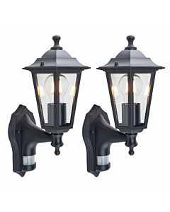 Set of 2 Eversham - Black Six Sided Lantern Motion Sensor Outdoor Lights