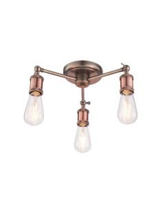 Endon Lighting - Hal - 76124 - Antique Pewter Aged Copper 3 Light Flush Ceiling Light