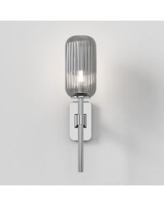 Astro Lighting - Tacoma Single 1429001 & 5036010 - IP44 Polished Chrome Wall Light with Smoked Ribbed Reed Glass Shade