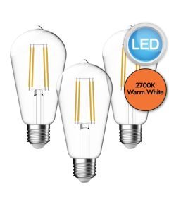 3 x 6.8W LED E27 ST64 Filament Light Bulbs - Warm White