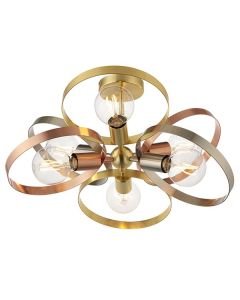 Endon Lighting - Hoop - 91935 - Brushed Brass Copper 6 Light Flush Ceiling Light