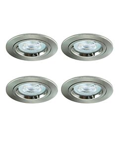 Set of 4 - Brushed Steel GU10 Fixed Recessed Downlights