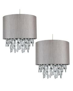 Pair of Silver Grey 250mm Easy Fit Shade with Silver Inner and Clear Droplets