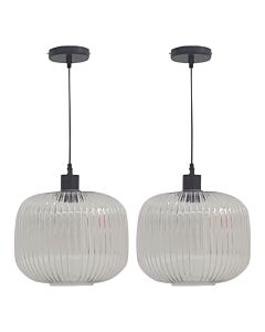 Set of 2 Batley Large - Clear Ribbed Glass with Black Pendant Fittings