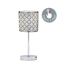 Chrome Touch Operated Table Lamp with Cut Out Grey Shade