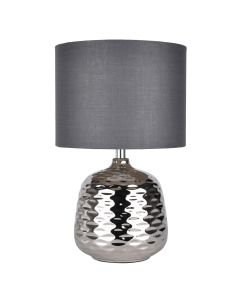 Chrome Ceramic Dimple Table Lamp with Grey Shade