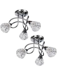 Pair of Chrome and Clear Glass 3 Light Ceiling Fittings