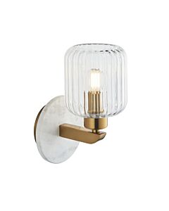Endon Lighting - Travi - 120666 - Vintage Brass White Marble Clear Ribbed Glass Wall Light
