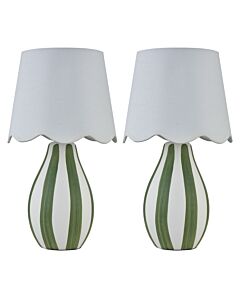 Set of 2 Connie - Green and White Stripe Ceramic Table Lamps